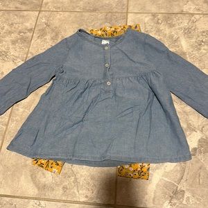Carters Blue denim and yellow floral print pants